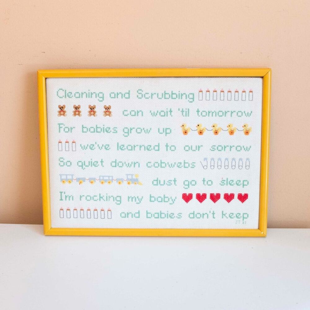 Babies Don't Keep Cross Stitch | Vintage Framed Nursery Poem Art